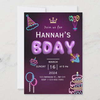 Lila Schwarz-weißer Geburtstag Einladung
