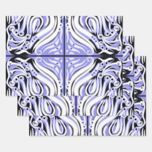 Lila Schwarz-weißes Curry-Abstraktes Muster Geschenkpapier Set