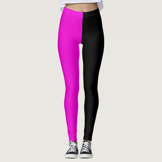Lila Schwarz, zwei Tone, Halbfarbige Split Leggings (Vorderseite)
