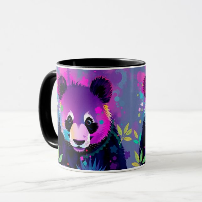 Lila-schwarze abstrakte Panda-Tasse Tasse (Vorderseite Links)