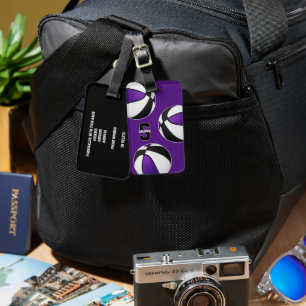 lila schwarze Basketballsportler mit Monogramm Gepäckanhänger