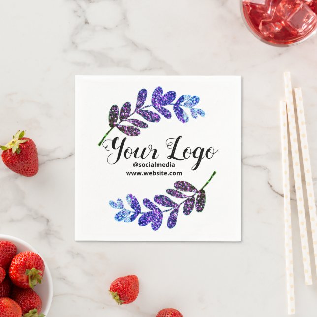 lila  schwarze Blätter fügen Logo hinzu Serviette (Beispiel)