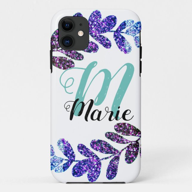 lila  schwarze Blätter in einfachem Blau Case-Mate iPhone Hülle (Rückseite)