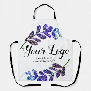 lila schwarze Blätter mit Logo Schürze