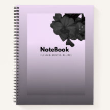 Lila-Schwarze-Blumen-Minimalistisches-Spiral-Notiz