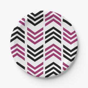 Lila schwarze Chevron geometrische Party Pappteller