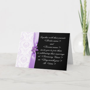 Lila-schwarze Damast-Hochzeitseinladung Einladung