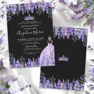 Lila Schwarze Florale Quinceanera Einladung