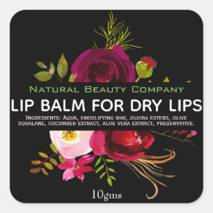 Lila schwarze grüne Blume Lip Balm Labels Quadratischer Aufkleber