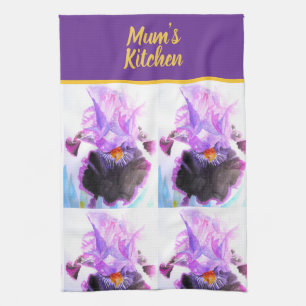 Lila Schwarze Iris Irides Blumen Floral Blume Geschirrtuch