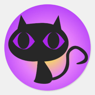 Lila schwarze Kitty Runder Aufkleber