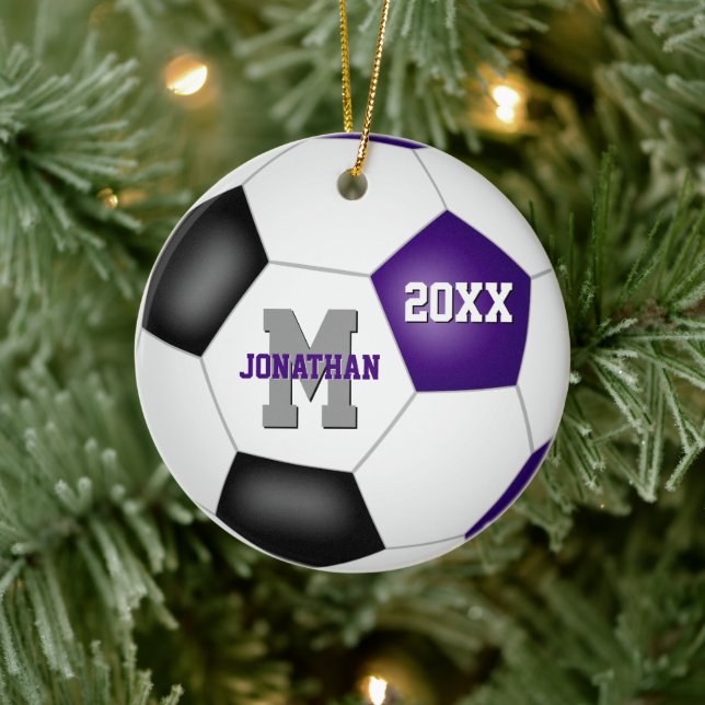 lila schwarze Mannschaft färbt Jungs Fußball Keramik Ornament (Baum)