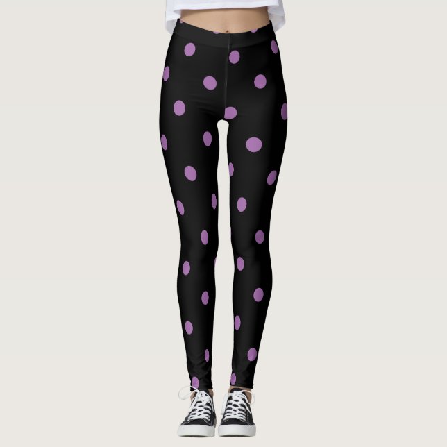 lila schwarze Polka-Punkte Leggings (Vorderseite)