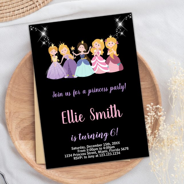 Lila Schwarze Prinzessin zum Geburtstag Einladung (Purple Black Princess Birthday Invitation)