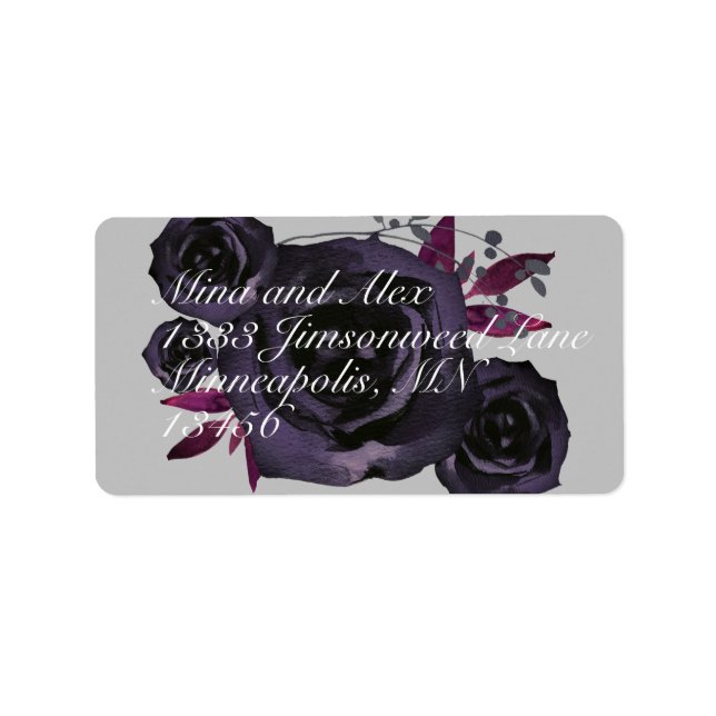 Lila Schwarze Rose Moderne Wasserfarbe Adressaufkleber (Vorne)