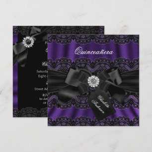 Lila-schwarze Spitze und Schleife Quinceanera Part Einladung