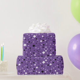 Lila schwarze und weiße Sterne Geschenkpapier