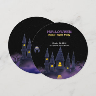 Lila Schwarze Verspielte Spaß Halloween (kl. Kreis Einladung