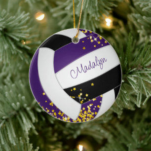 lila schwarze Volleyball-Girls mit goldenen Sterne Keramik Ornament
