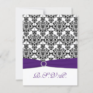 Lila, Schwarze, Weiße Damast-RSVP-Karte RSVP Karte