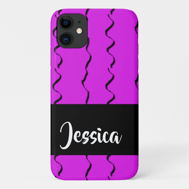 Lila schwarze, wellige Linien Case-Mate iPhone Hülle (Rückseite)