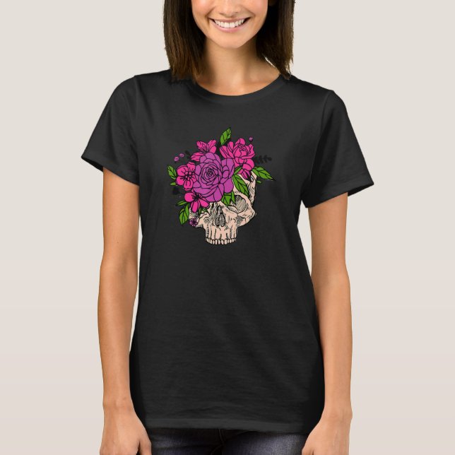 Lila schwarzer Blütenzucker Blume und Garten T-Shirt (Vorderseite)