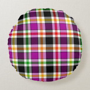 Lila Schwarzer Mehrfarbiger Flanell Kariert Tartan Rundes Kissen