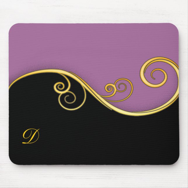 Lila-schwarzer Swirl mit Initial Mousepad (Vorne)