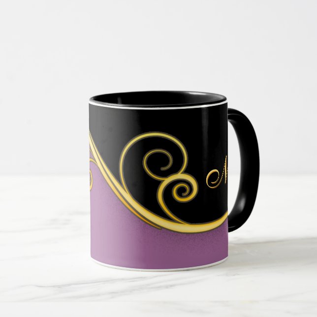 Lila-schwarzer Swirl mit/ohne Monogramm Tasse (VorderseiteRechts)