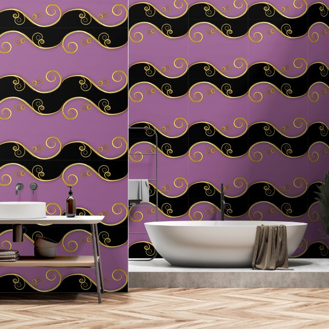 Lila-schwarzer Swirl Tapete (Badezimmer)