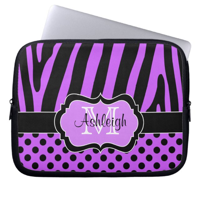 Lila schwarzer Zebra Stripes Laptopschutzhülle (Vorderseite)