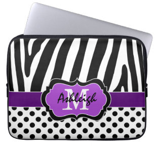 Lila schwarzer Zebra Stripes Laptopschutzhülle