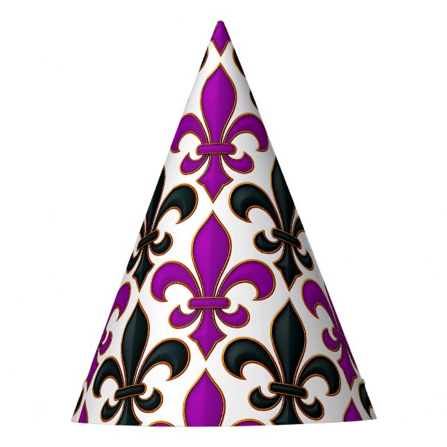 Lila-schwarzes Barock-Fleur-de-lis-Musterdesign  Partyhütchen (Vorderseite)