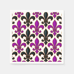 Lila-schwarzes Barock-Fleur-de-lis-Musterdesign Serviette