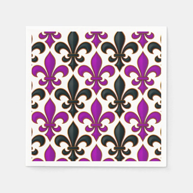 Lila-schwarzes Barock-Fleur-de-lis-Musterdesign  Serviette (Vorderseite)