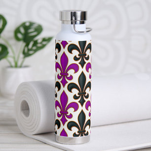 Lila-schwarzes Barock-Fleur-de-lis-Musterdesign Trinkflasche
