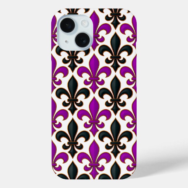Lila-schwarzes Barock-Lilienmuster-Design  Case-Mate iPhone Hülle (Rückseite)