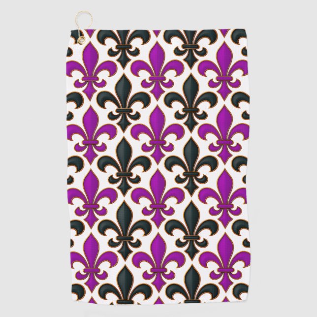 Lila-schwarzes Barock-Lilienmuster-Design  Golfhandtuch (Vorderseite)