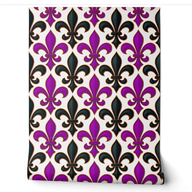 Lila-schwarzes Barock-Lilienmuster-Design  Tapete (Abrollen)