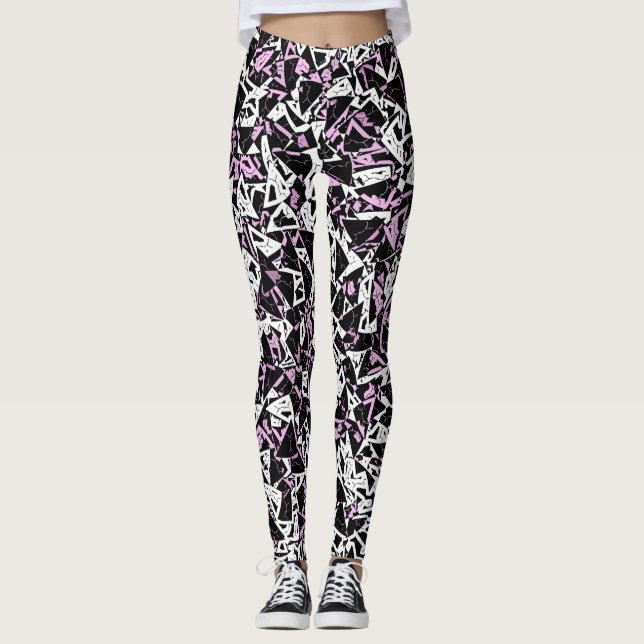 Lila schwarzes Dreieckmuster Leggings (Vorderseite)