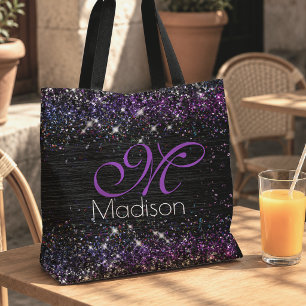 Lila schwarzes gebürstetes Metall-Glitter-Monogram