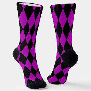 Lila schwarzes Harlekin-Diamanten-Damengitter-Desi Socken