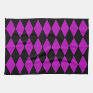 Lila Schwarzes Harlekin-Diamanten-Schachbrett-Desi Geschirrtuch