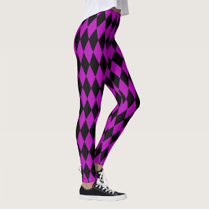 Lila Schwarzes Harlekin-Diamanten-Schachbrett-Desi Leggings