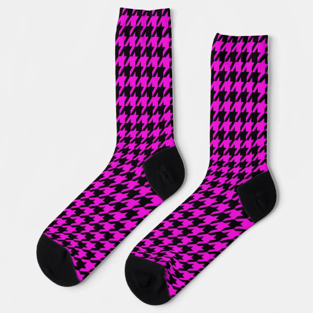 Lila schwarzes Houndstooth Karomuster Socken (Linkes Detail)