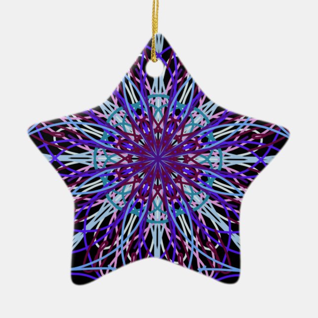Lila Schwarzes Kaleidoskop Mandala Art Keramik Ornament (Vorne)