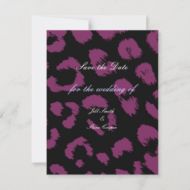 Lila schwarzes Leopardenmuster Save the Date (Vorderseite)