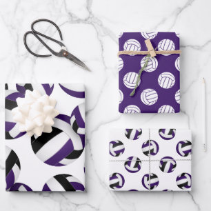 lila schwarzes Mannschaftsfarben, Volleyballs Set  Geschenkpapier Set