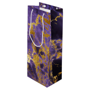Lila schwarzes MarmorImitat-GoldGlitzer-Muster Geschenktüte Für Weinflaschen
