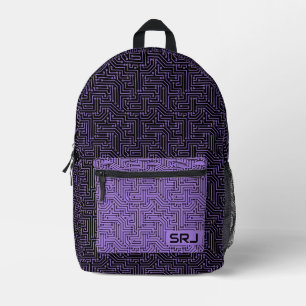 Lila Schwarzes Monogramm auf der Leiterplatte Bedruckter Rucksack